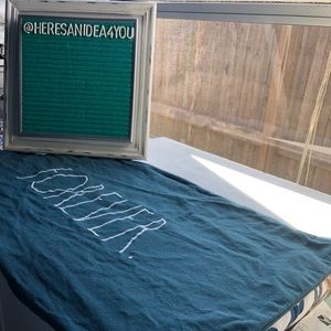 FOREVER white lettering on cotton teal fabric, down pillow insert included